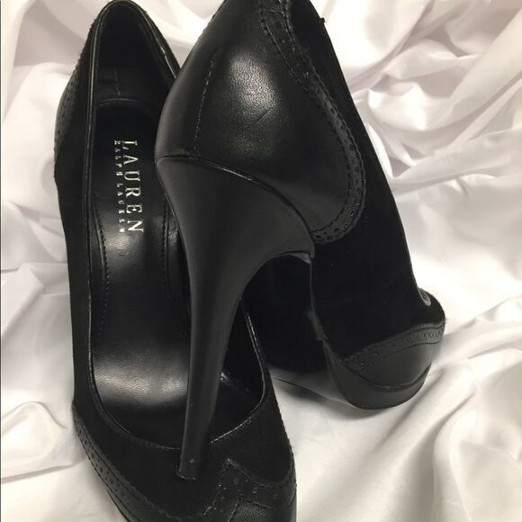 Lauren Ralph Lauren Black Suede and Leather Heels 7B - Picture 3 of 8